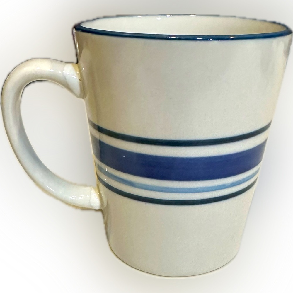 MAINSTAYS MULTIPLE BAND BLUE COFFEE COCOA SOUP MUG CUP HOT BEVERAGE JAVA STRIPE